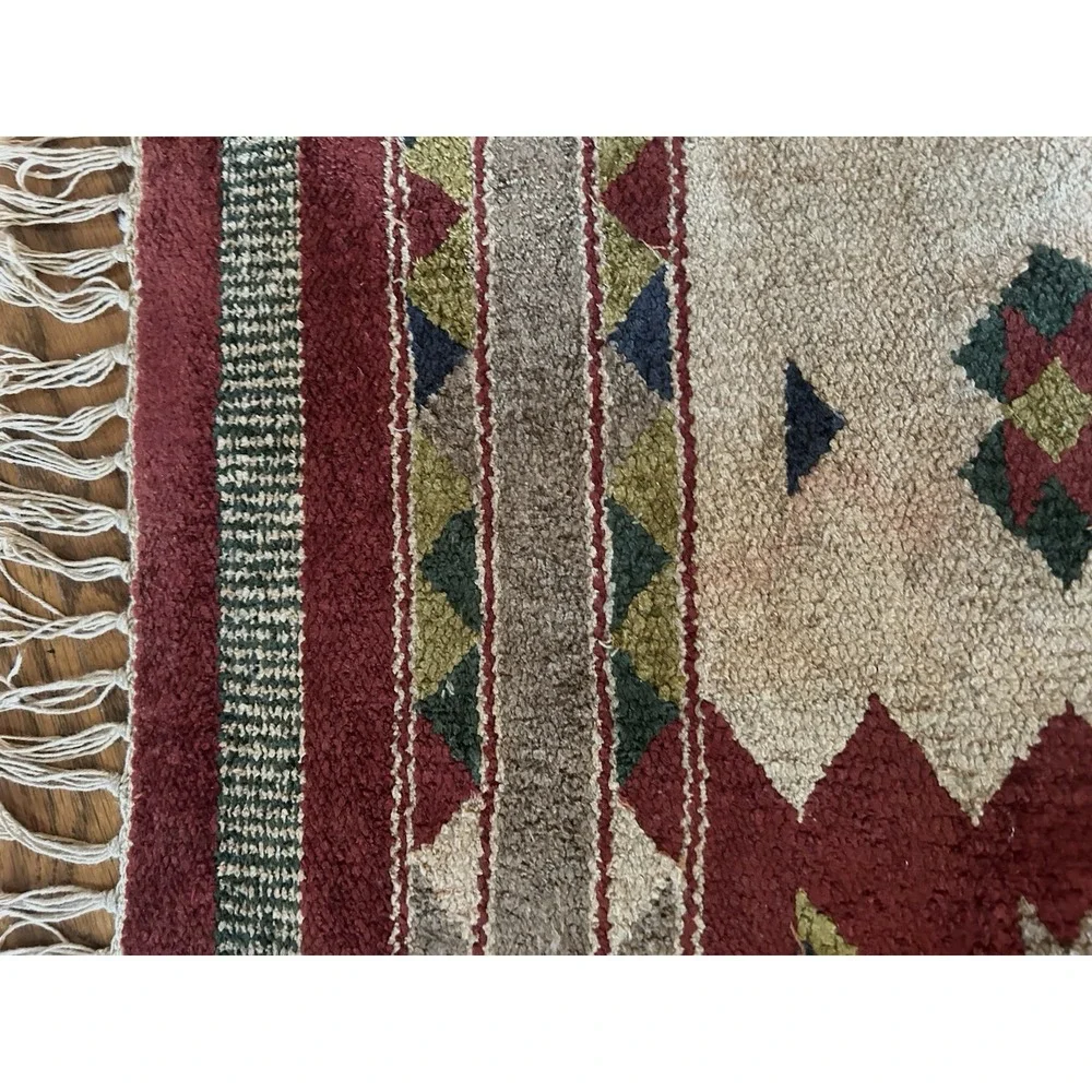 Vintage Soft Hand-Woven Geometric Tribal Pattern Rug 21x36 inches
